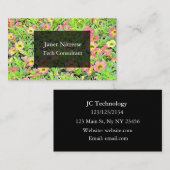 ブラックおよびピンクのフローラ名刺 名刺 (正面/裏面)