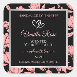 ブラックおよびピンクのフローラ製品の包装ラベル スクエアシール