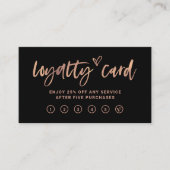 ブラックおよびフェイクバラ金ゴールド | スクリプカジュアルトとハート ロイヤリティカード (正面)