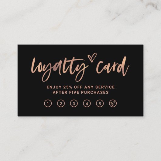 ブラックおよびフェイクバラ金ゴールド | スクリプカジュアルトとハート ロイヤリティカード (正面)