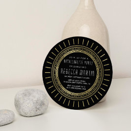 ブラックおよびフェイク金ゴールドアールデコバチェロレッテ 招待状