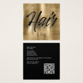 ブラックおよびブラシ仕上げ金ゴールド美容師名刺 (正面&裏面)