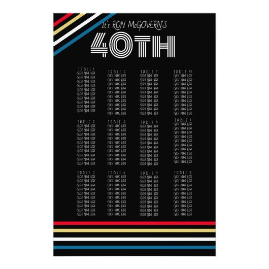 ブラックおよびプライマリ40レトロストライプの座席表 フォトプリント (正面)