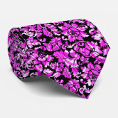 ブラックおよびメタリックピンクのヴィンテージフローラマスク ネクタイ (ロール)