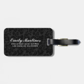 ブラックおよびメタリック銀ヴィンテージフローラダマスク ラゲッジタグ (裏面横)