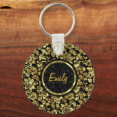 ブラックおよびメタルの金ゴールドヴィンテージマスク キーホルダー (正面)