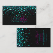 ブラックおよびメタルティール(緑がかった色)ランダム円デザイン 名刺 (正面/裏面)