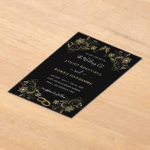 ブラックおよび金ゴールドアクリル結婚式招待状テンプレート アクリル招待状 (レイダウン)