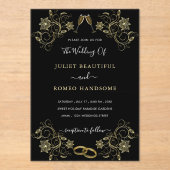 ブラックおよび金ゴールドアクリル結婚式招待状テンプレート アクリル招待状 (正面)