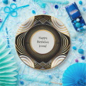 ブラックおよび金ゴールドアールデコ紙プレート パーソナライズされた ペーパープレート (パーティー)