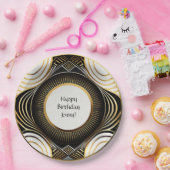 ブラックおよび金ゴールドアールデコ紙プレート パーソナライズされた ペーパープレート (パーティー)