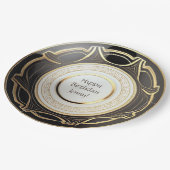 ブラックおよび金ゴールドアールデコ紙プレート パーソナライズされた ペーパープレート (アングル)