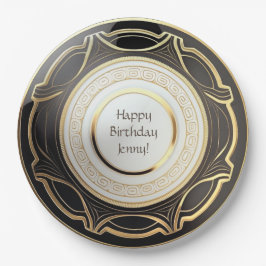 ブラックおよび金ゴールドアールデコ紙プレート パーソナライズされた ペーパープレート