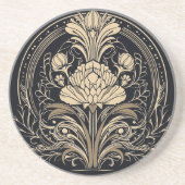 ブラックおよび金ゴールドエレガントフローラアールデコ コースター (正面)