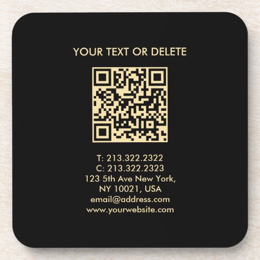 ブラックおよび金ゴールドエレガントモダンテンプレートQRコード コースター (正面)