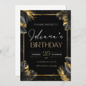 ブラックおよび金ゴールドエレガント誕生日招待状 招待状 (正面/裏面)