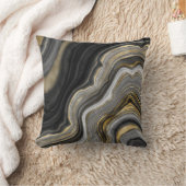 ブラックおよび金ゴールドグリッターアゲート抽象芸術 クッション (ブランケット)