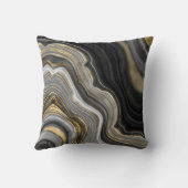 ブラックおよび金ゴールドグリッターアゲート抽象芸術 クッション (裏面)