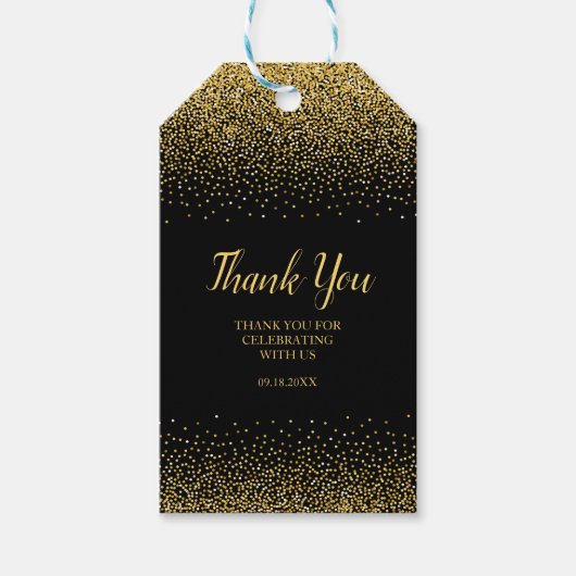 ブラックおよび金ゴールドグリッターギフトラベル ギフトタグ (正面)