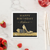 ブラックおよび金ゴールドグリッターハイヒール誕生日 スタンダードカクテルナプキン (インサイチュ)