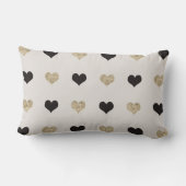 ブラックおよび金ゴールドグリッターハート装飾用クッション ランバークッション (裏面)