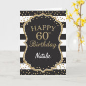 ブラックおよび金ゴールドグリッター紙吹雪60番目の誕生日カード カード (黄色い花)
