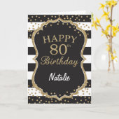 ブラックおよび金ゴールドグリッター紙吹雪80th誕生日カード カード (黄色い花)