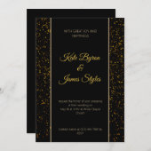 ブラックおよび金ゴールドグリッター結婚式招待状 招待状 (正面/裏面)