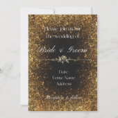 ブラックおよび金ゴールドグリッター結婚式招待状 招待状 (正面)