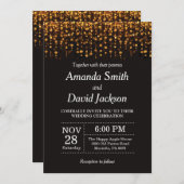 ブラックおよび金ゴールドグリッター結婚式招待状 招待状 (正面/裏面)