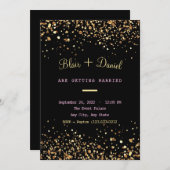 ブラックおよび金ゴールドグリッター結婚式招待状 招待状 (正面/裏面)