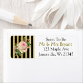 ブラックおよび金ゴールドストライプのバラ差出人住所ラベル ラベル (インサイチュ)