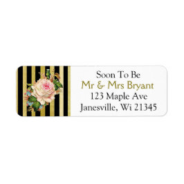 ブラックおよび金ゴールドストライプのバラ差出人住所ラベル ラベル