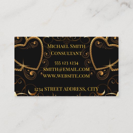 ブラックおよび金ゴールドハートの名刺 名刺 (裏面)