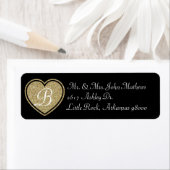 ブラックおよび金ゴールドハートカスタム差出人住所ラベル ラベル (インサイチュ)