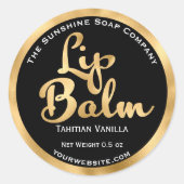 ブラックおよび金ゴールドフォイルのリップバールラベル ラウンドシール (正面)