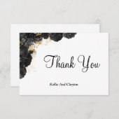 ブラックおよび金ゴールドフローラサンキューカード (正面/裏面)