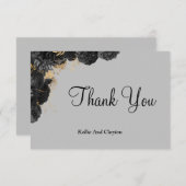 ブラックおよび金ゴールドフローラサンキューカード (正面/裏面)