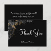 ブラックおよび金ゴールドフローラサンキューカード (正面/裏面)