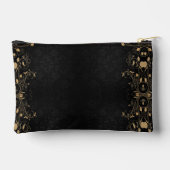 ブラックおよび金ゴールドフローラダマスク アクセサリーポーチ (裏面)