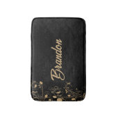 ブラックおよび金ゴールドフローラダマスク バスマット (正面縦)