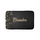 ブラックおよび金ゴールドフローラダマスク バスマット (正面)