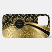 ブラックおよび金ゴールドフローラダマスク Case-Mate iPhoneケース (裏面 (横))