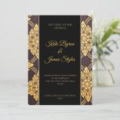ブラックおよび金ゴールドフローラデザイン結婚式招待状 招待状 (スタンド正面)
