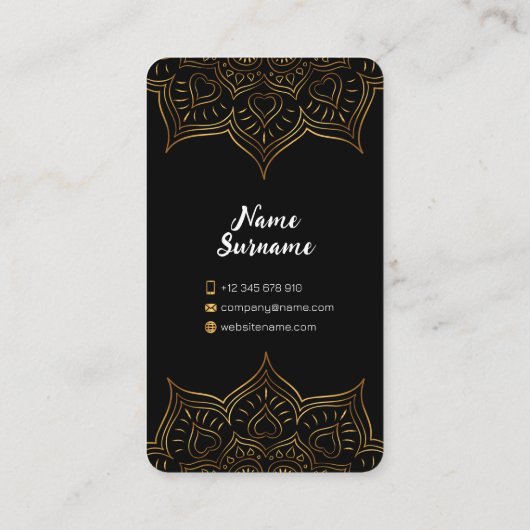 ブラックおよび金ゴールドフローラモダンインディアンパターン コーリングカード (裏面)