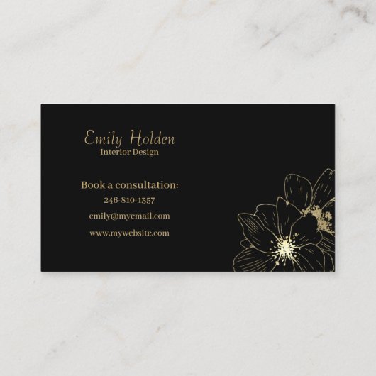 ブラックおよび金ゴールドフローラ名刺 名刺 (裏面)