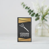 ブラックおよび金ゴールドメタル サロンはさみ 名刺 (スタンド正面)