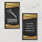 ブラックおよび金ゴールドメタル サロンはさみ 名刺 (正面/裏面)