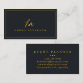 ブラックおよび金ゴールドモダンイベントプランナー名刺 名刺 (正面/裏面)