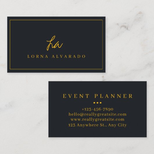 ブラックおよび金ゴールドモダンイベントプランナー名刺 名刺 (正面/裏面)